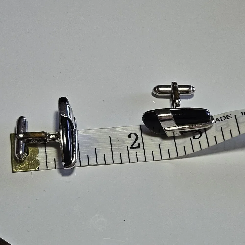Vintage Anson Silver Tone Black Stone Cufflinks IOB